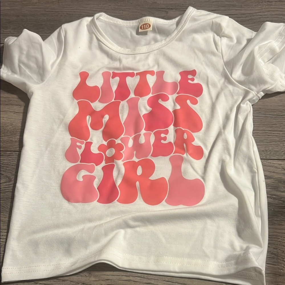 Little Miss Flower Girl Kids T-Shirt - White and Pink